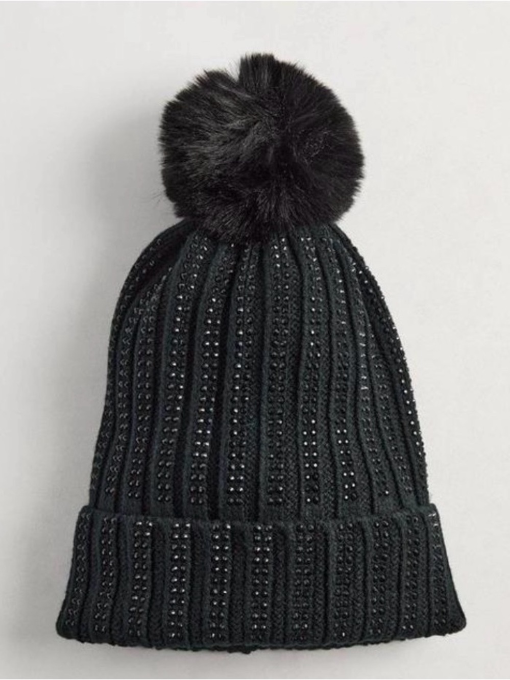 torrid Black Sequin Pom Pom Knit Beanie